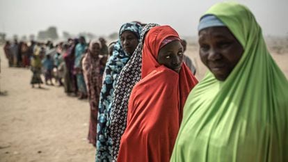 Mulheres no campo de refugiados de Muna Garage, no Estado de Borno (Nigéria).