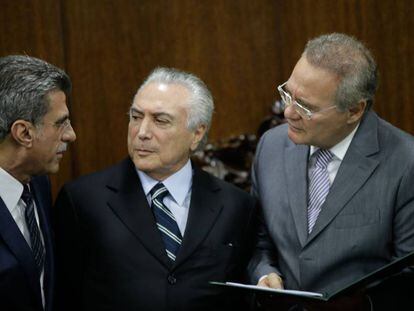 Juc&aacute;, Temer e Renan, no Senado.