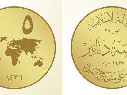 Imagem dos dinares de ouro que o Estado Islâmico pretende cunhar.