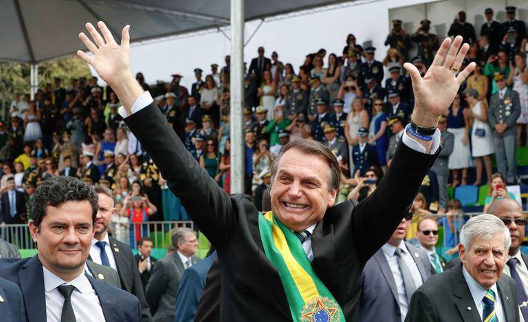 Sergio Moro, Jair Bolsonaro e General Heleno no desfile de 7 de setembro.