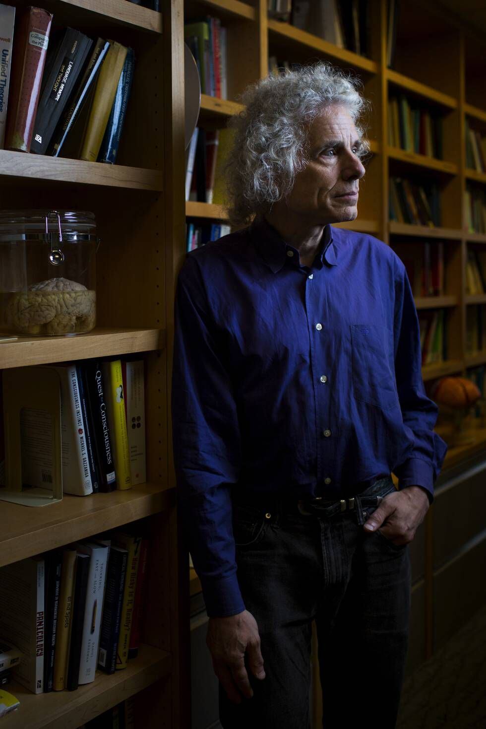 Pinker, em seu despacho do departamento de Psicologia Cognitiva de Harvard.