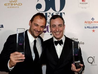 Chef Daniel Humm e Will Guidara (à direita), coproprietário do Eleven Madison Park, nomeado como melhor restaurante.