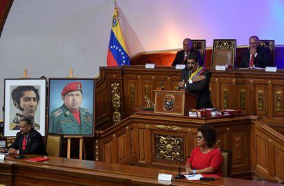 O presidente Nicolás Maduro durante um discurso na Assembleia Constituinte, em janeiro de 2020.