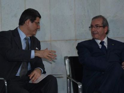 O ministro da Fazenda, Joaquim Levy, e o presidente da C&acirc;mara, Eduardo Cunha. 