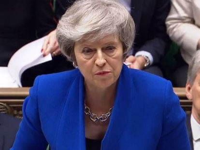 Theresa May no Parlamento Britânico.