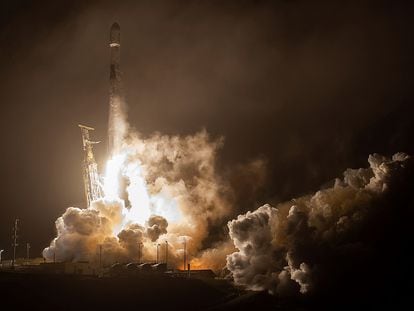 Lançamento do foguete Falcon 9 do Space X na quarta-feira.