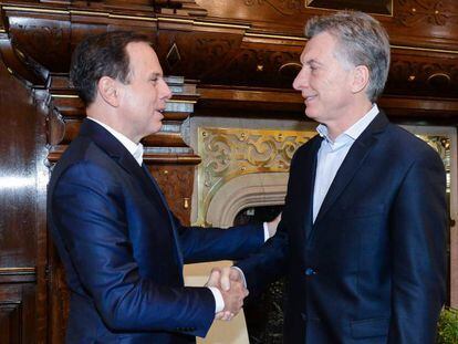 Jo&atilde;o Doria, prefeito de S&atilde;o Paulo, com o presidente argentino Mauricio Macri