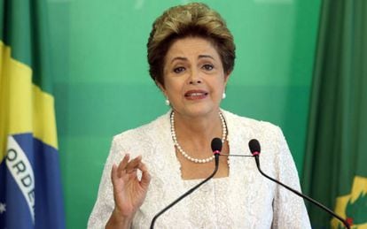 Dilma durante o an&uacute;ncio dos novos ministros nesta sexta-feira. 