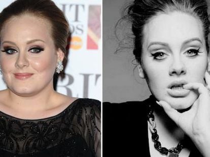 Imagem da Adele em 2011 e em 2014.