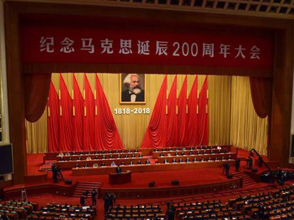 O presidente chinês, Xi Jinping, durante um discurso em maio pelo 200º aniversário do nascimento de Marx