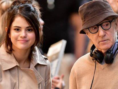 Selena Gomez e Woody Allen em setembro passado durante a filmagem de &#039;A rainy day in New York&#039;. 