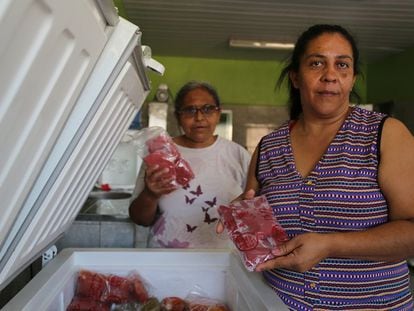 Ivanilda Barbosa (à dir.) e Maria José Alves trabalham na agroindústria de polpas de frutas em Pernambuco.