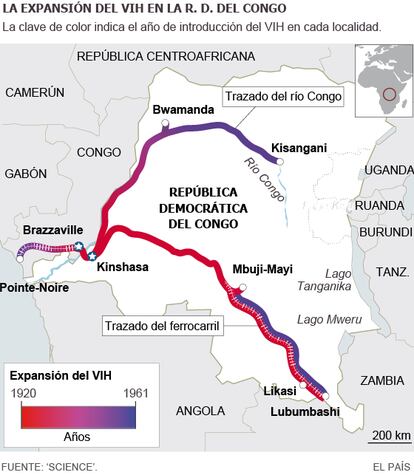 Mapa da expansão do vírus no Congo (em espanhol).
