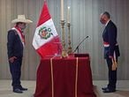 Lima (Peru), 30/07/2021.- A handout photo made available by the Peruvian Presidency shows President Pedro Castillo (L) while Pedro Francke Ballve is sworn in as the new Minister of Economy, in Lima, Peru, 30 July 2021 (issued 31 July 2021). EFE/EPA/PERUVIAN PRESIDENCY HANDOUT HANDOUT EDITORIAL USE ONLY/NO SALES