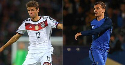 Muller e Griezmann: goleadores de França x Alemanha.