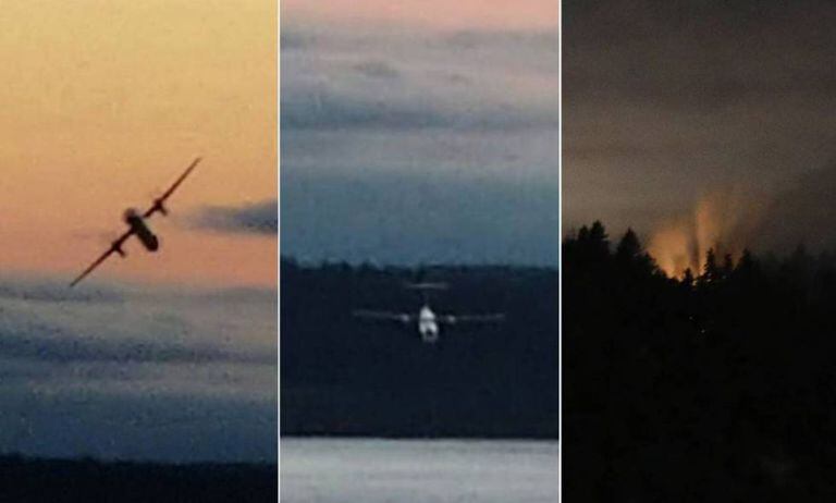 Composição de imagens feitas do avião roubado.