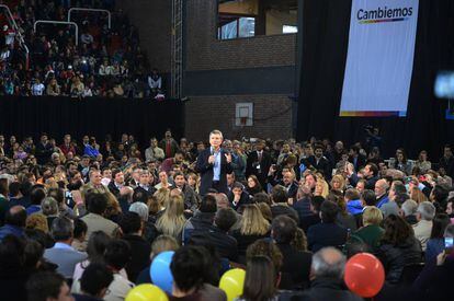 O presidente Mauricio Macri em ato de campanha em Santa Fé.