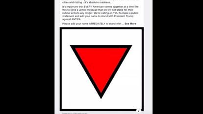 Captura do anúncio da campanha de Trump com o triângulo vermelho invertido, nesta quinta-feira.