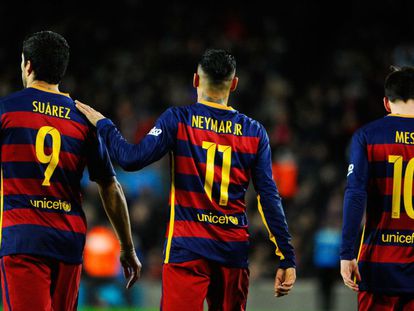 O temido trio de ataque do Barcelona.