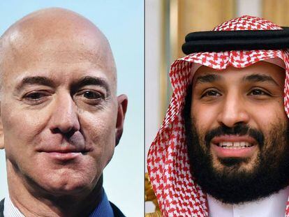 Jeff Bezos (à esquerda), fundador da Amazon, e o príncipe herdeiro da Arábia Saudita, Mohammed bin Salman.
