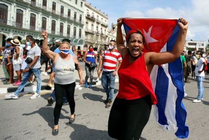 Manifestações de apoio organizadas pelo Governo cubano em reação aos protestos da oposição em 11 de julho. 