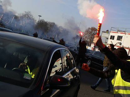 Um dos protestos de motoristas do Uber na semana passada em Paris.