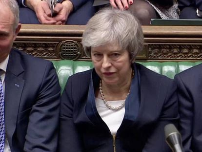 A primeira-ministra Theresa May depois de perder a votação do Brexit na terça-feira.