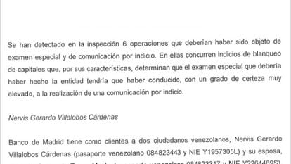 Trecho do relatório do Sepblac sobre o Banco Madrid.
