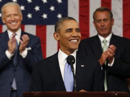 Barack Obama durante o discurso do Estado da União.
