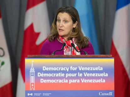 A ministra de Relações Exteriores do Canadá, Chrystia Freeland, em fevereiro
