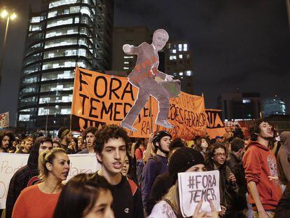 Manifestação pelo 'fora Temer' nesta quinta em São Paulo.