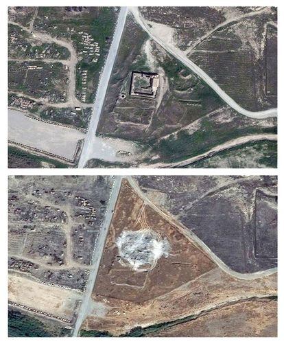 Acima, fotografia de satélite do convento de Santo Elias tirada em março de 2011. Abaixo, imagem da mesma área obtida neste mês de janeiro.