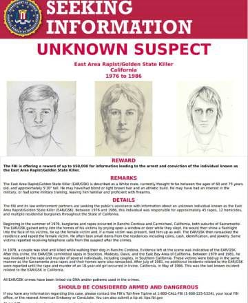A ficha de procurado do ‘Golden State Killer’ do FBI