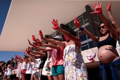 Protesto contra a violência contra a mulher em Brasília, no dia 29 de maio.