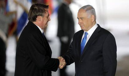 Bolsonaro e o primeiro ministro de Israel Benjamin Netanyahu neste domingo. 
