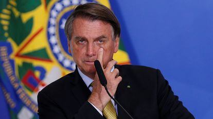 O presidente Jair Bolsonaro durante uma cerimônia no Palácio do Planalto, nesta terça-feira.