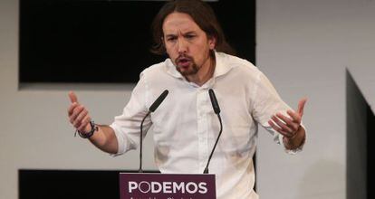 O líder do Podemos, Pablo Iglesias, durante uma Assembleia Cidadã.