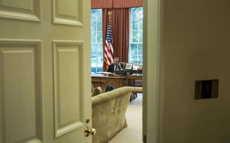 O presidente Obama no Salão Oval.