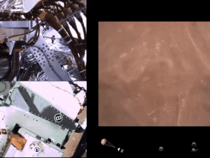 Imagens captadas pela nave 'Perseverance' ao aterrissar em Marte.