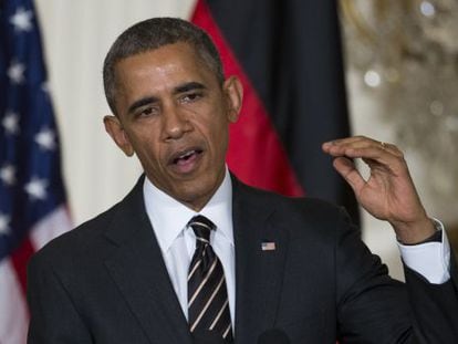 O presidente Obama durante apresentação na Casa Branca.