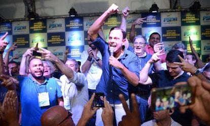 O prefeito de São Paulo, João Doria, durante as prévias do PSDB que o confirmaram como candidato ao Governo do Estado.