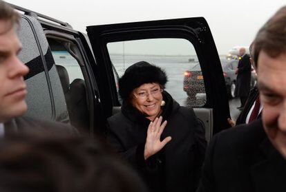 A presidenta Bachelet, ao iniciar uma visita a Nova York em 18 de janeiro.