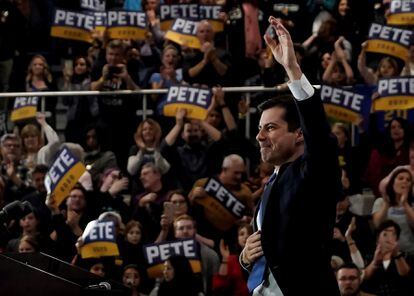 O então pré-candidato Pete Buttigieg participa de ato de campanha em Raleigh, Carolina do Norte, no sábado.