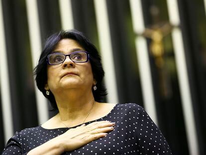 A ministra Damares Alves participa de sessão solene na Câmara dos Deputados, em 21 de outubro de 2019.