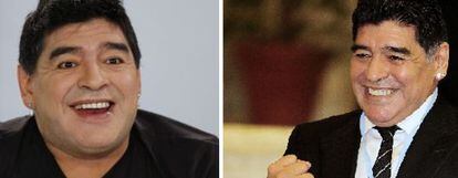 À esquerda, Maradona em 2015 e, à direita, em setembro de 2014.