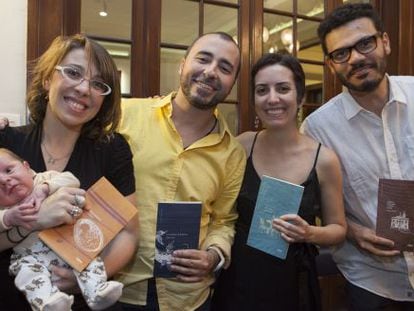 Os autores da coleção 'Pequenos exílios' em São Paulo.