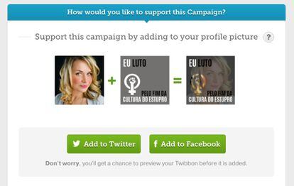 Máscara da campanha “Eu luto pelo fim da cultura do estupro” no Twibbon. Clique na imagem para ir para a campanha.