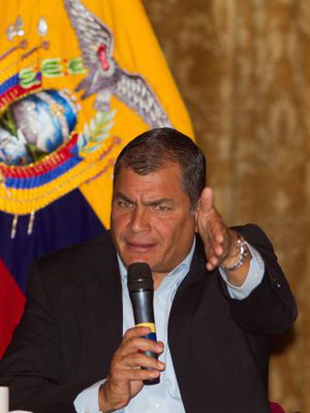 Rafael Correa em um encontro com a imprensa no mês passado.