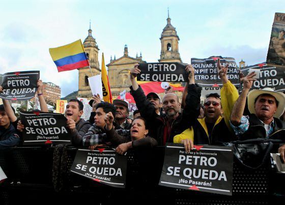 Apoiadores de Gustavo Petro durante um protesto em  Bogotá.