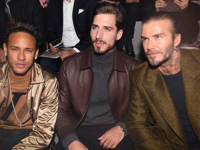 Neymar, Trapp e Beckham no desfile da Louis Vuitton.